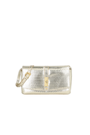 BOLSA CLUTCH PEQUENA EM COURO METALIZADO COBRA DOURADO