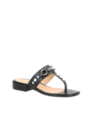 SANDÁLIA DE DEDO EM COURO PRETO COM APLICAÇÕES METÁLICAS