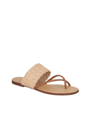 SANDÁLIA RASTEIRA EM COURO CARAMELO E RÁFIA COM TIRAS CRUZADAS