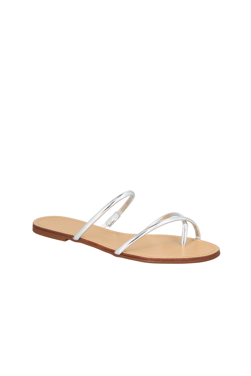SANDÁLIA RASTEIRA TIRAS CRUZADAS METALIZADA PRATA