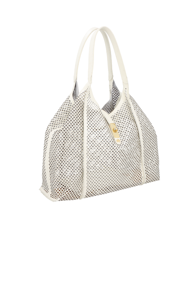 BOLSA TOTE GRANDE EM COURO OFF WHITE COM RECORTES