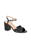 SANDÁLIA DE SALTO BLOCO MÉDIO EM COURO VERNIZ PRETO