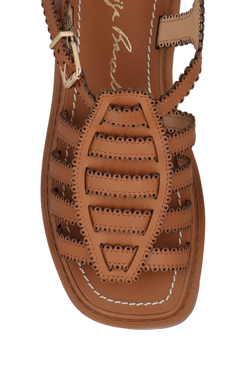 SANDÁLIA PESCADORA TRATORADA EM COURO CARAMELO