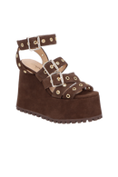 SANDÁLIA PLATAFORMA DE CAMURÇA MARROM CAFÉ E ILHOSES