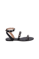 SANDÁLIA RASTEIRA EM COURO PRETO COM REBITES NÍQUEL