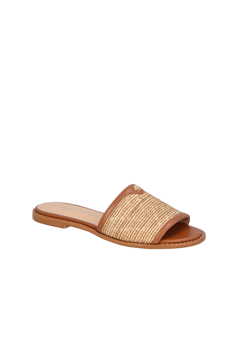 RASTEIRA EM COURO CARAMELO E PALHA COM APLICAÇÃO