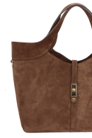 BOLSA GRANDE EM COURO MARROM CAFÉ COM FECHO DOURADO