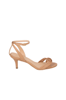 SANDÁLIA SALTO FINO ALTO EM COURO BEGE BLUSH COM TIRAS FINAS CRUZADAS