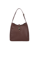 BOLSA MÉDIA EM COURO CAFÉ COM FECHO METÁLICO