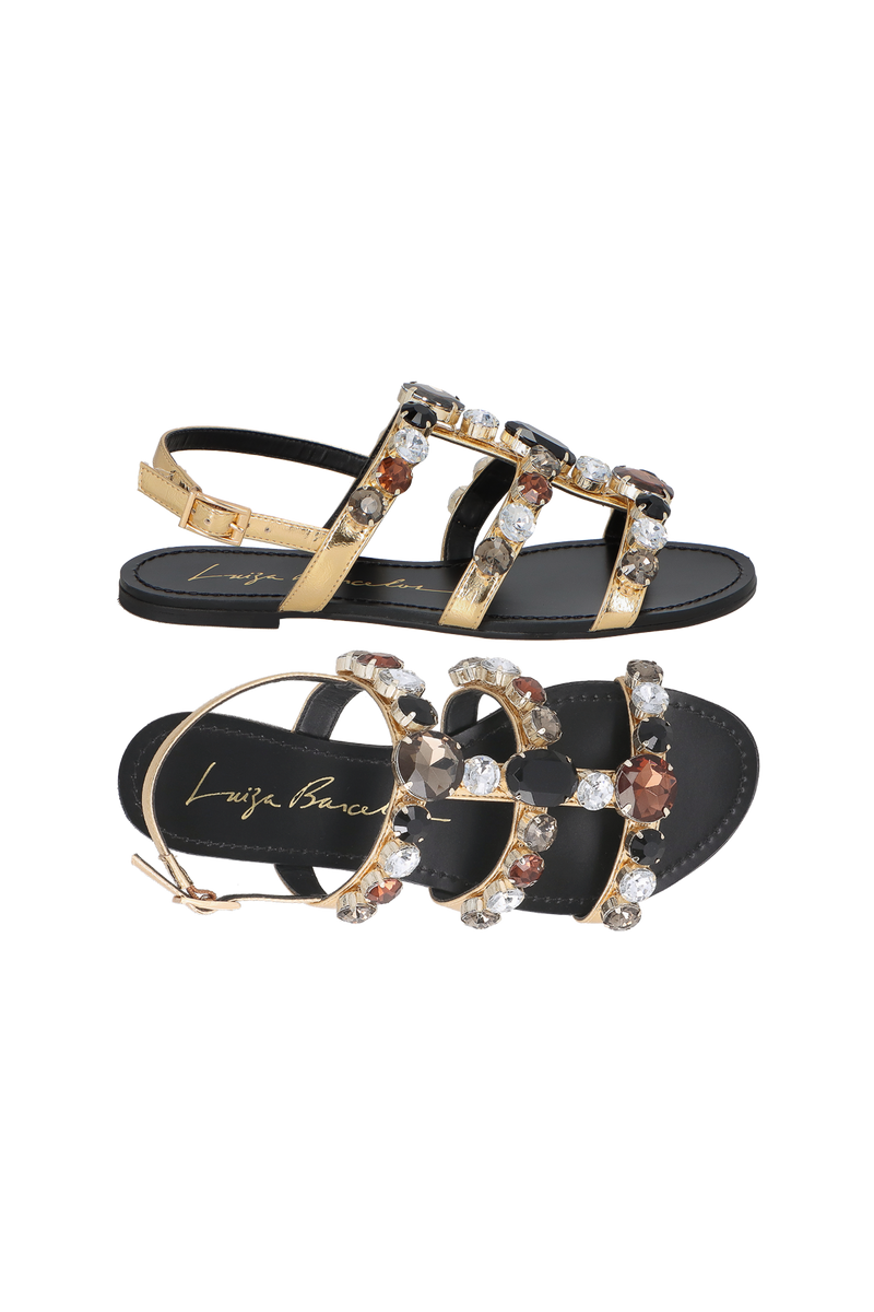 SANDÁLIA RASTEIRA OURO MAXI PEDRARIAS COLORIDAS