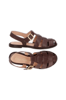 SANDÁLIA EM COURO MARROM CAFÉ COM TIRAS ENTRELAÇADAS