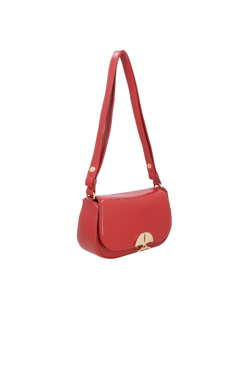 BOLSA PEQUENA EM VERNIZ VERMELHO COM FECHO CALIANDRA