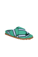 SANDÁLIA PAPETE EM LONA LISTRADA VERDE E AZUL COM TIRAS ACOLCHOADAS