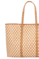 BOLSA SHOPPING GRANDE EM COURO CARAMELO E PALHA COM REBITES