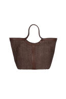 BOLSA SHOPPING GRANDE EM COURO E RÁFIA MARROM CAFÉ