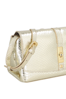 BOLSA CLUTCH PEQUENA EM COURO METALIZADO COBRA DOURADO