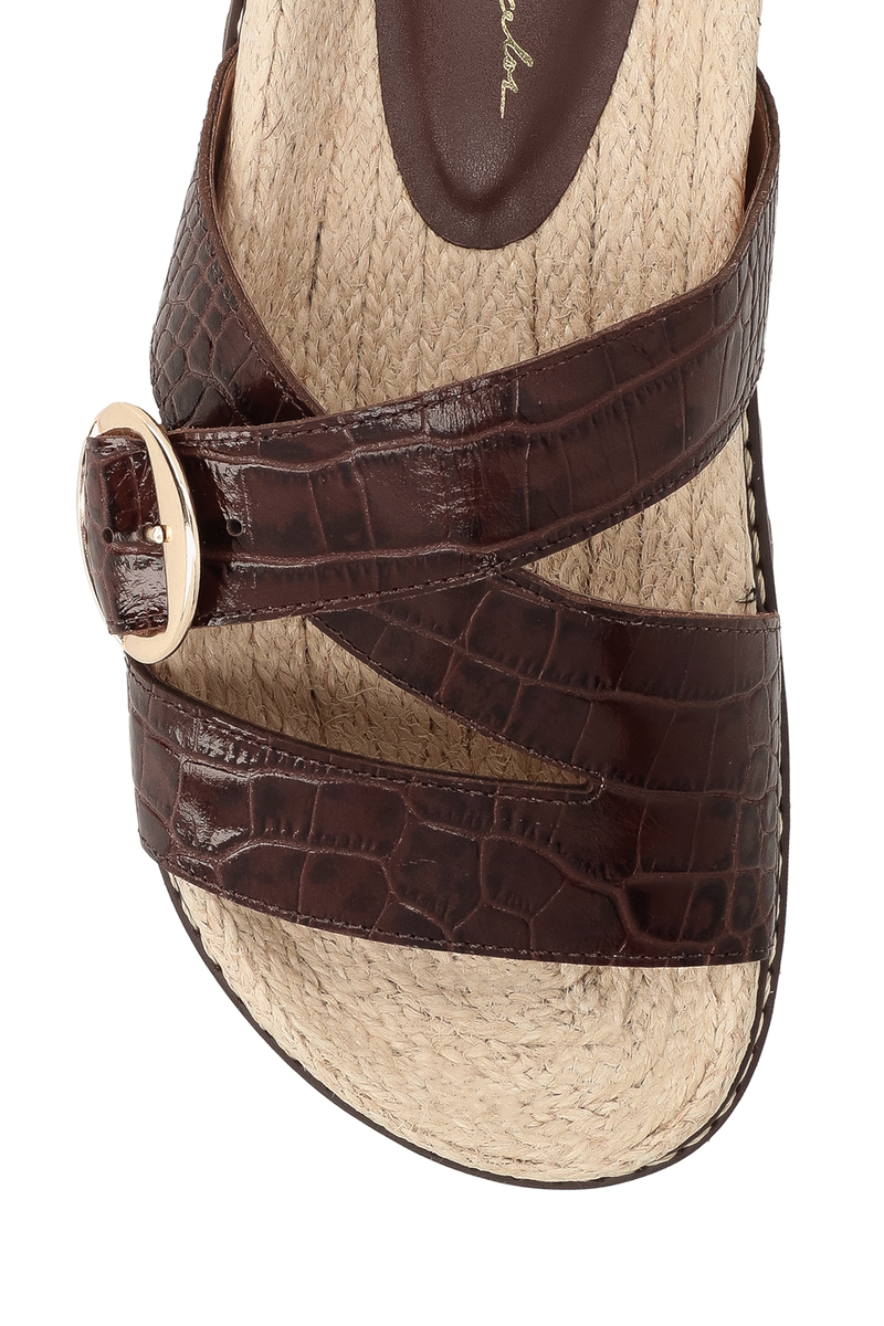 PAPETE EM COURO CROCO MARROM CAFÉ COM FIVELA