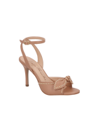 SANDÁLIA  SALTO ALTO FINO EM COURO BEGE BLUSH COM LAÇO