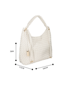 BOLSA GRANDE EM COURO OFF WHITE TRAMADO COM ALÇA EM ROLOTÊ