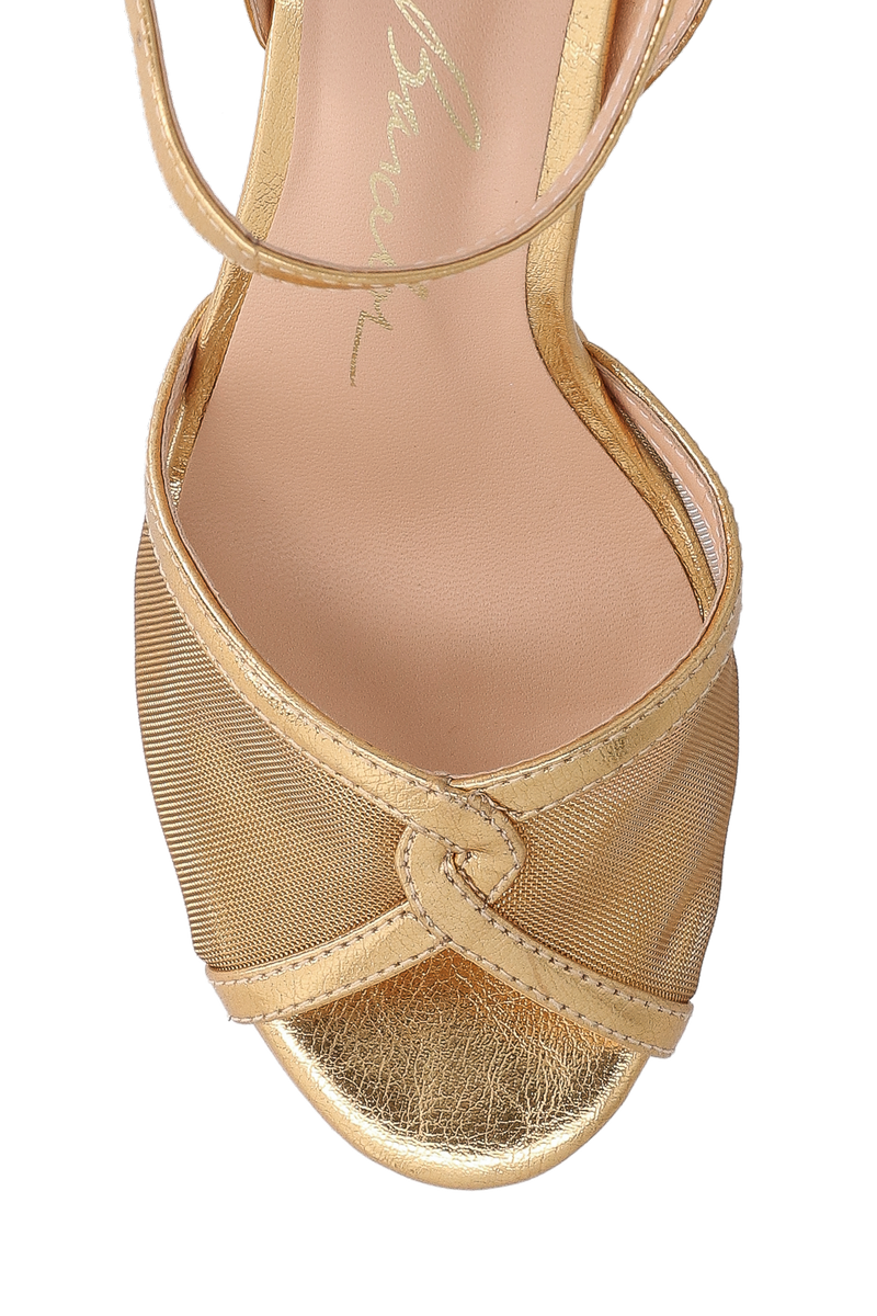 SANDÁLIA MEIA PATA METALIZADA DOURADA COM TELA