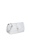 BOLSA CLUTCH PEQUENA EM COURO METALIZADO COBRA PRATA