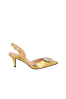 SCARPIN DE SALTO MÉDIO EM COURO COBRA METAL DOURADO COM CRISTAIS