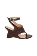 SANDÁLIA ANABELA DE DEDO EM COURO CROCO CAFÉ