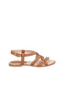 RASTEIRA EM COURO CARAMELO COM TIRAS ENTRELAÇADAS