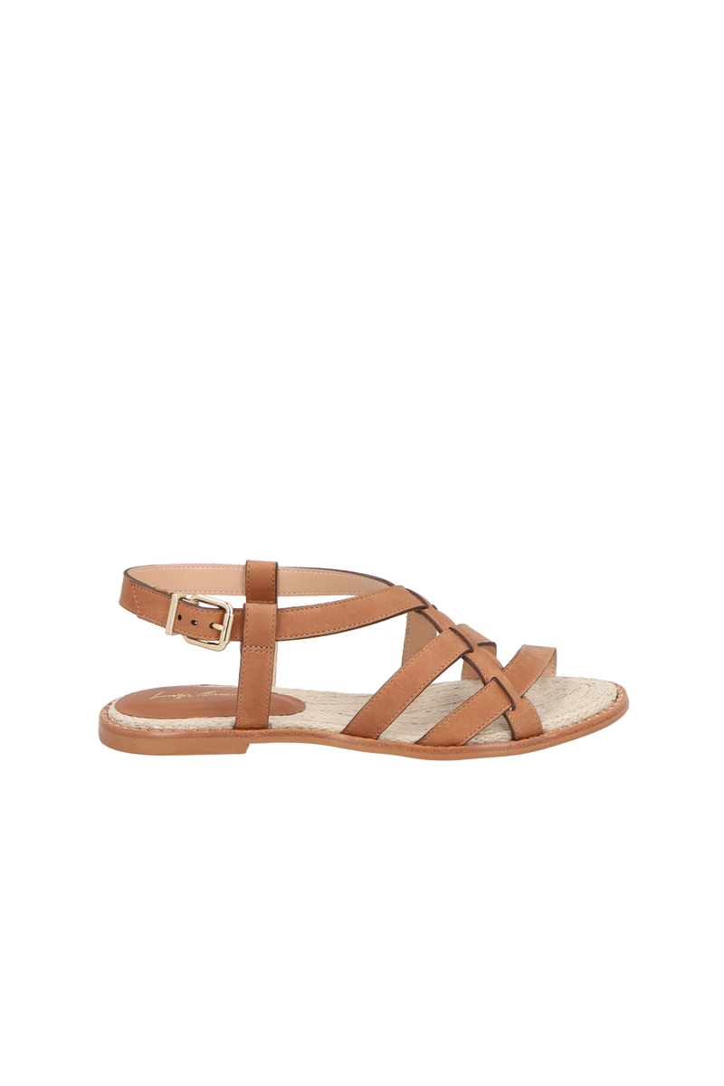 RASTEIRA EM COURO CARAMELO COM TIRAS ENTRELAÇADAS