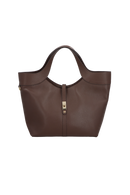 BOLSA GRANDE EM COURO MARROM CAFÉ COM FECHO DOURADO