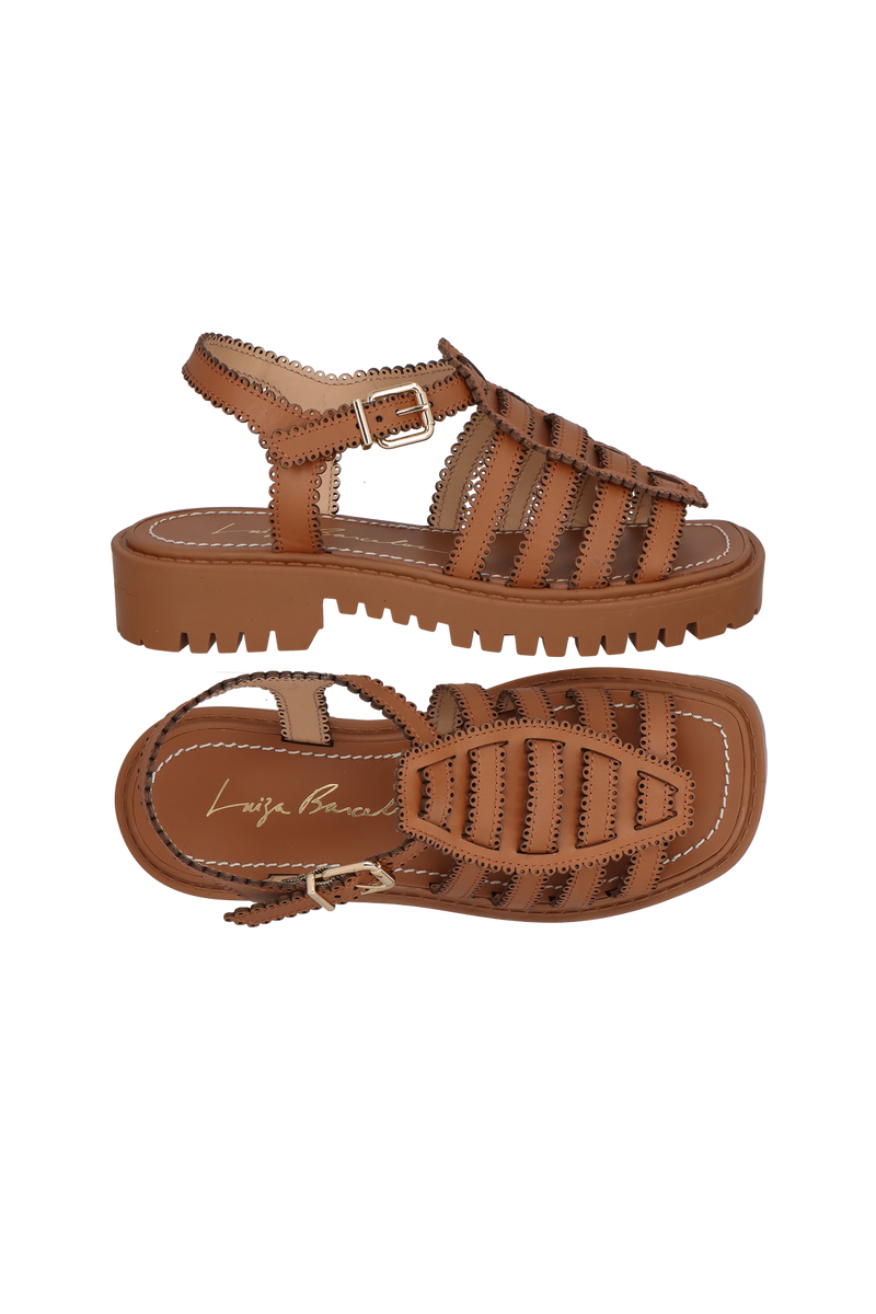 SANDÁLIA PESCADORA TRATORADA EM COURO CARAMELO