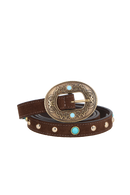 CINTO FINO EM CAMURÇA CAFÉ COM FIVELA EM OURO VELHO