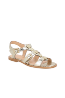 SANDÁLIA RASTEIRA PESCADORA EM COURO METALIZADO DOURADO COM REBITES