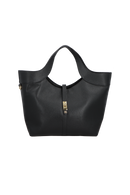 BOLSA GRANDE EM COURO PRETO COM FECHO DOURADO