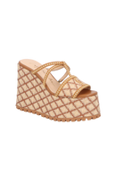 SANDÁLIA PLATAFORMA EM COURO CARAMELO E PALHA