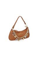 BOLSA PEQUENA CHARMS EM COURO CARAMELO