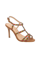 SANDÁLIA DE SALTO ALTO EM COURO CARAMELO COM APLICAÇÃO DE CRISTAIS