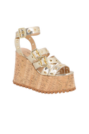 SANDÁLIA PLATAFORMA METALIZADA DOURADA E ILHOSES