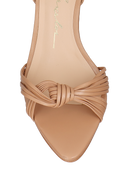 SANDÁLIA SALTO FINO ALTO EM COURO BEGE BLUSH COM TIRAS FINAS CRUZADAS