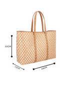 BOLSA SHOPPING GRANDE EM COURO CARAMELO E PALHA COM REBITES