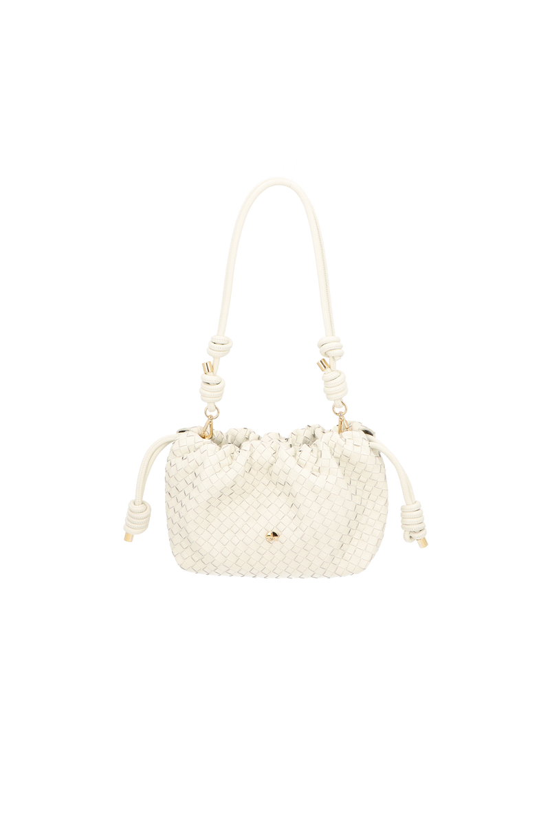 BOLSA PEQUENA EM COURO OFF WHITE TRESSÊ COM ALÇA DE NÓS