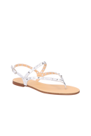 SANDÁLIA RASTEIRA EM COURO PRATA COM TACHINHAS