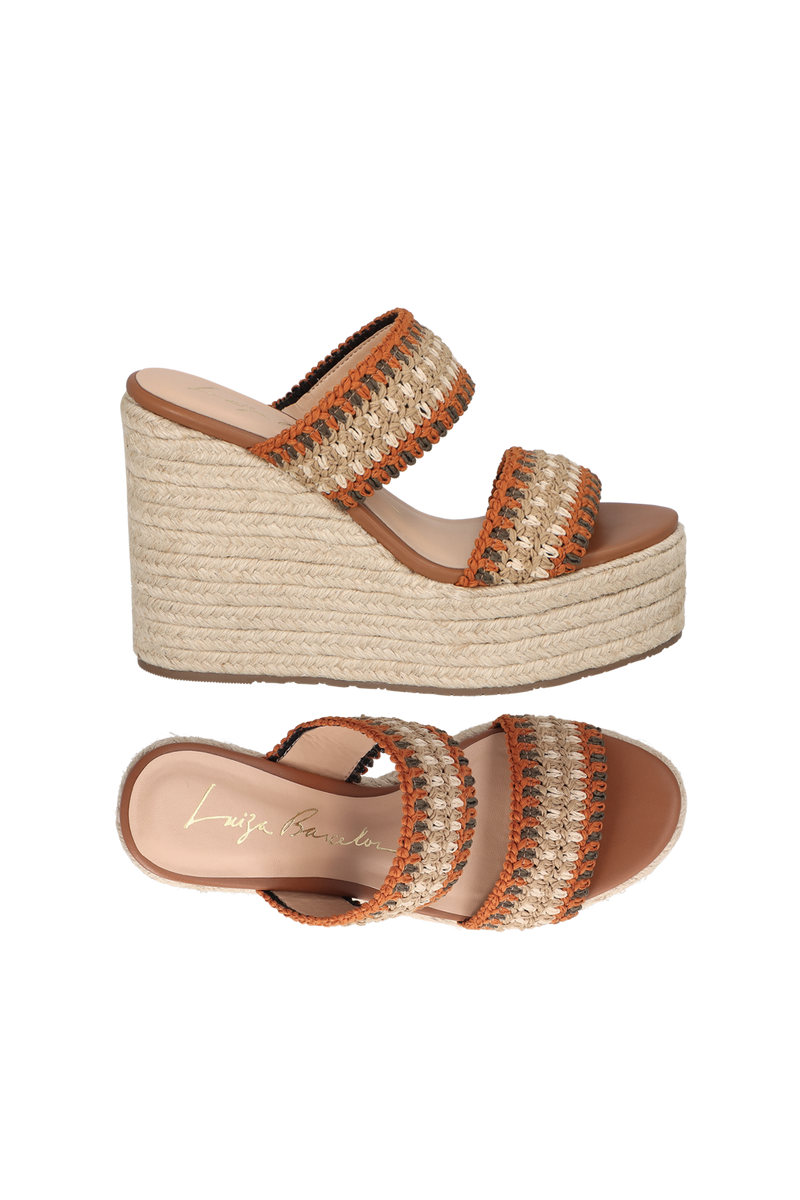 SANDÁLIA ANABELA EM CROCHET MULTICOR CARAMELO