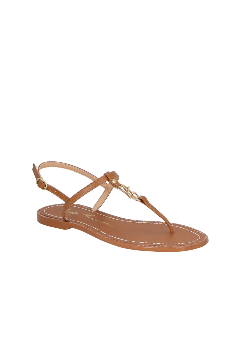 SANDÁLIA RASTEIRA TIRA ÚNICA LB EM COURO CARAMELO