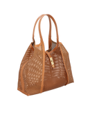 BOLSA TOTE GRANDE EM COURO CARAMELO COM RECORTES