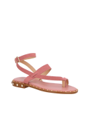 RASTEIRA DE DEDO EM CAMURÇA ROSA QUARTZO COM TIRAS CRUZADAS E TACHAS