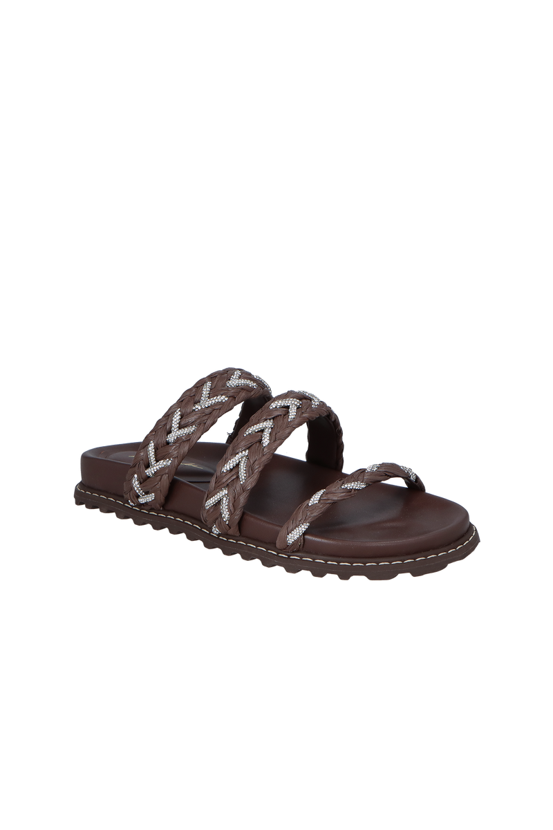 PAPETE TRATORADA MARROM CAFÉ EM RÁFIA TRANÇADA COM CRISTAIS