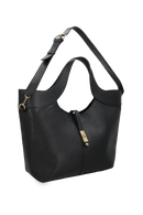 BOLSA GRANDE EM COURO PRETO COM FECHO DOURADO