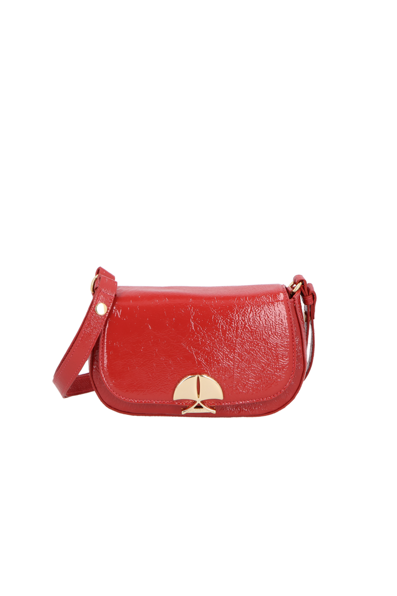 BOLSA PEQUENA EM VERNIZ VERMELHO COM FECHO CALIANDRA