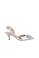 SCARPIN DE SALTO MÉDIO EM COURO COBRA METAL PRATA COM CRISTAIS